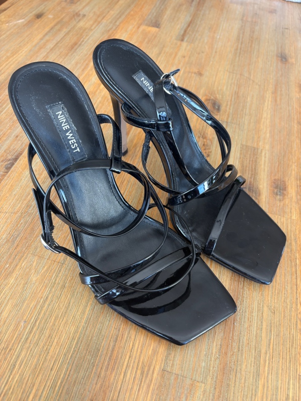 Nine West black patent strappy heels